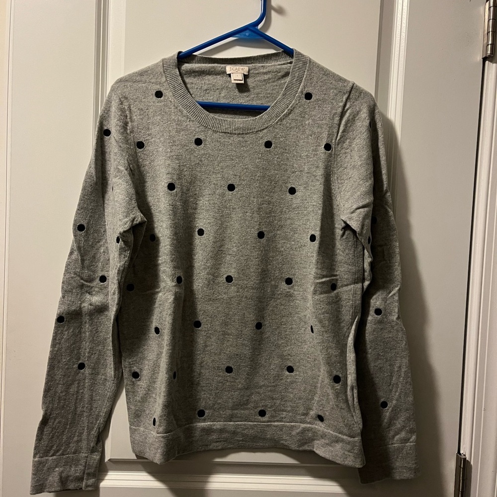 Jcrew grey black polka dot sweater large